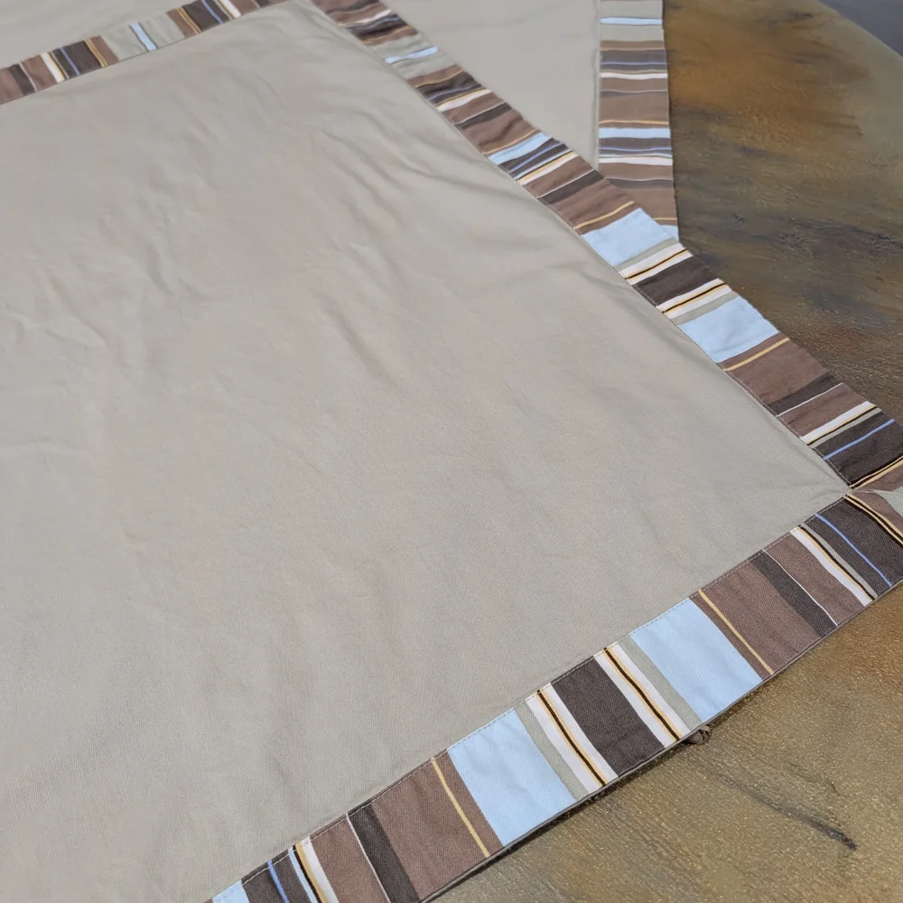 Martha Stewart Beige Tan Framed Striped Mosaic Cotton Euro Pillow Covers 29